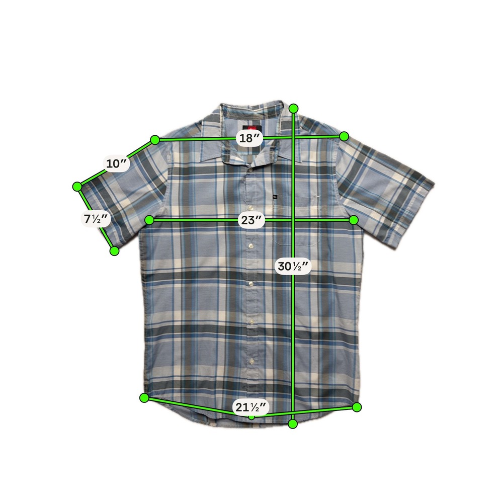 Quiksilver Plaid Button Up Mens Large Blue Short Sleeve Pocket Shirt - Picture 12 of 16